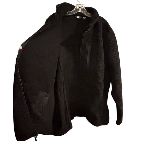 Lands' End Men's XXL/T Black Sherpa Fleece Jacket Winter Casual Zip Pockets - Picture 4 of 15